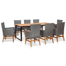 Load image into Gallery viewer, Seeka 9 Piece Outdoor Dining Set Poly Rattan and Acacia Wood Grey