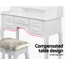 Load image into Gallery viewer, Dressing Table Stool Mirror Jewellery Cabinet 7 Drawers White Organizer