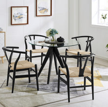 Load image into Gallery viewer, Modren 5 Piece Black Scandi & Black and Natural Replica Hans Wegner Wishbone Dining Chair Set