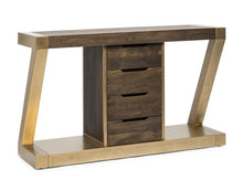 Load image into Gallery viewer, Z-Shaped Solid Wood Iron Hallway Console Table – Brass Finish