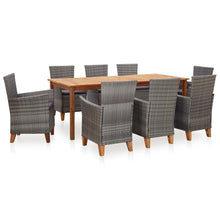 Load image into Gallery viewer, Verona 9 Piece Dining Set Poly Rattan and Solid Acacia Wood Grey