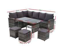 Load image into Gallery viewer, Gardeon Outdoor Furniture Sofa Set Dining Setting Wicker 9 Seater Mixed Grey