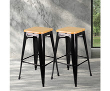 Load image into Gallery viewer, Set of 2 Wooden Backless Bar Stools- Black
