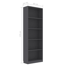 Load image into Gallery viewer, James 5Tier Book Cabinet Grey 60x24x175 cm Chipboard