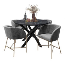 Load image into Gallery viewer, Zeta Dining Table(Marble) w/ 4 Catford Chairs(Dark Grey)