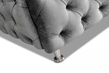 Load image into Gallery viewer, Luxury Alari Bed Frame modern bed Wing Back Chesterfield Grey Velvet Fabric Button bed