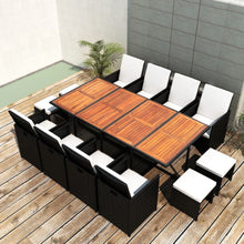 Load image into Gallery viewer, Seeka 13 Piece Outdoor Dining Set Poly Rattan and Acacia Wood Black