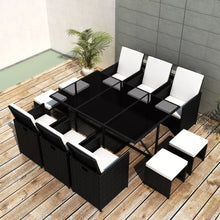 Load image into Gallery viewer, Morren 11 Piece Outdoor Dining Set with Cushions Poly Rattan Black
