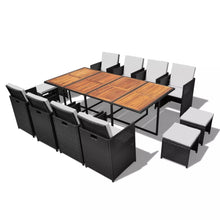 Load image into Gallery viewer, Seeka 13 Piece Outdoor Dining Set Poly Rattan and Acacia Wood Black
