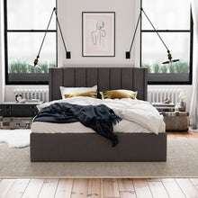 Load image into Gallery viewer, Lena Gas Lift Storage Wing Bed Frame (Charcoal Fabric)