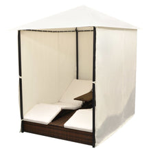 Load image into Gallery viewer, Double Sun Lounger with Curtains Poly Rattan Brown