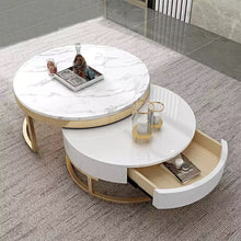 Load image into Gallery viewer, Modern Marble Stainless Steel Gold Wicker Clear double Coffee Table