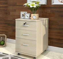 Load image into Gallery viewer, Miami 3 Drawer Bedside Table Cabinet with Wheels (White Oak)