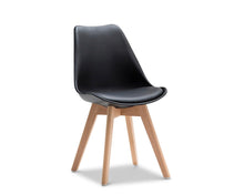 Load image into Gallery viewer, Light Timber Oak Scandinavian Round 1.2m Dining Set with 6x Padded Black Eames Chairs
