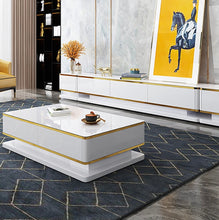 Load image into Gallery viewer, Prisma 51" White Rectangular Coffee Table with Storage 4 Drawers Tempered Glass Top