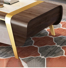 Load image into Gallery viewer, Couture Walnut&White Rectangular Coffee Table with Storage 4 Drawers White Faux Marble Top