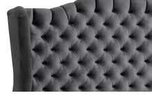 Load image into Gallery viewer, Luxury Alari Bed Frame modern bed Wing Back Chesterfield Grey Velvet Fabric Button bed