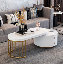 Load image into Gallery viewer, Idra White Oval Expandable Coffee Table Modern Faux Marble&Manufactured Wood Accent Table with 2-Drawer