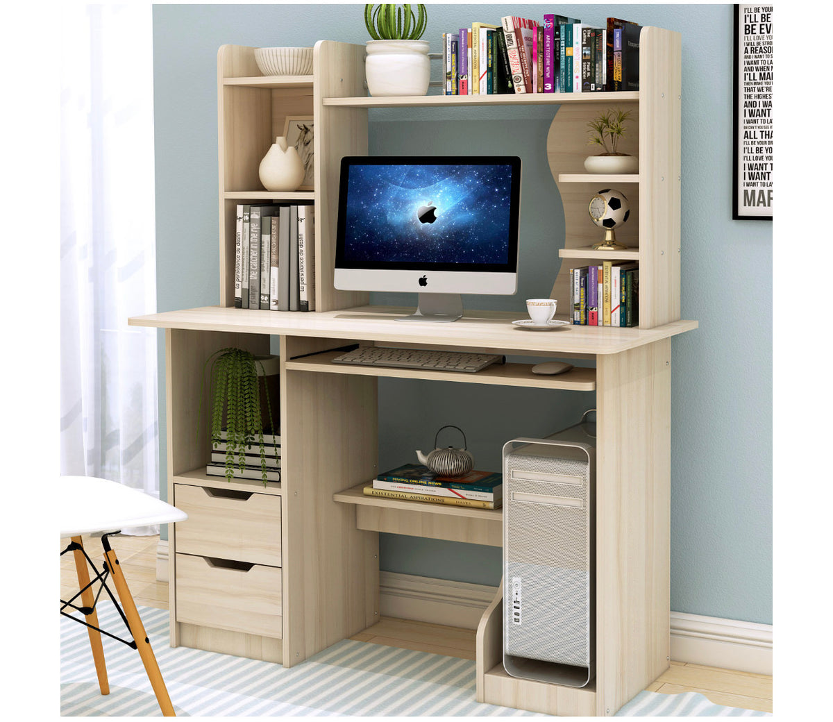Expert Computer Desk Workstation with Shelf & Cabinet (White Oak) – Dear  Furniture
