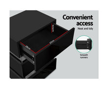 Load image into Gallery viewer, Apollo Bedside Table Side Unit RGB LED Lamp 3 Drawers Nightstand Gloss Furniture Black