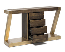 Load image into Gallery viewer, Z-Shaped Solid Wood Iron Hallway Console Table – Brass Finish