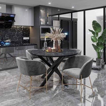Load image into Gallery viewer, Zeta Dining Table(Marble) w/ 4 Catford Chairs(Dark Grey)