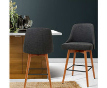 Load image into Gallery viewer, 2x Wooden Bar Stools Swivel Bar Stool Kitchen Cafe Fabric Charcoal