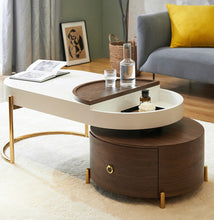 Load image into Gallery viewer, Dadrox Modern Oval Nesting Coffee Table White&Walnut Coffee Table with Storage with Drawer