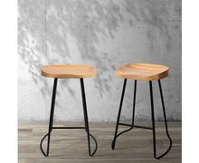 Load image into Gallery viewer, Set of 2 Wooden Backless Bar Stools - Natural