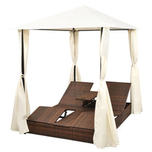 Load image into Gallery viewer, Double Sun Lounger with Curtains Poly Rattan Brown