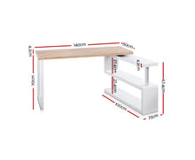 Load image into Gallery viewer, Rotary Corner Desk with Bookshelf - Brown & White