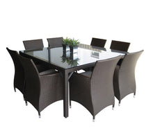 Load image into Gallery viewer, Roman 8 Square Outdoor Wicker Glass Top Dining Table And Chairs Setting