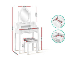 Load image into Gallery viewer, Dressing Table Stool Mirror Jewellery Cabinet 4 Drawers White Organizer