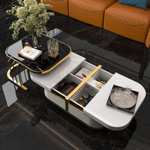 Load image into Gallery viewer, Perry Nesting Coffee Table with Hidden Storage Black Faux Marble Top White