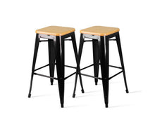 Load image into Gallery viewer, Set of 2 Wooden Backless Bar Stools- Black