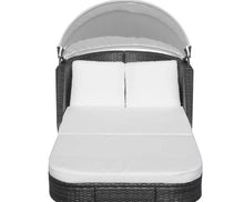 Load image into Gallery viewer, Sun Lounge Black Wicker Rattan Outdoor Daybed Canopy Furniture Patio Pool