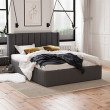 Load image into Gallery viewer, Lena Gas Lift Storage Wing Bed Frame (Charcoal Fabric)