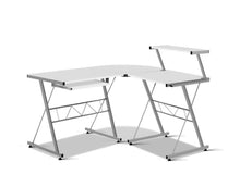 Load image into Gallery viewer, Office Computer Desk Corner Table Metal Pull-Out Keyboard Tray Top White