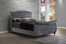 Load image into Gallery viewer, Asmara Hudson Sleigh King and Queen Size Bed in Gray Velvet Contemporary