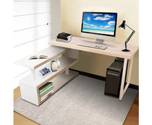 Load image into Gallery viewer, Rotary Corner Desk with Bookshelf - Brown & White