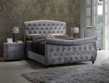 Load image into Gallery viewer, Asmara Hudson Sleigh King and Queen Size Bed in Gray Velvet Contemporary