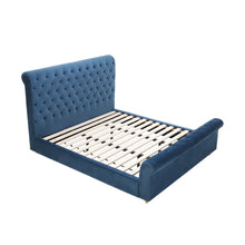 Load image into Gallery viewer, Lunar Luxurious Bed Upholstered In Velvet Blue With Studded Trim