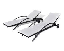 Load image into Gallery viewer, Sunlounger Set 3 Piece Poly Rattan Black Outdoor Pool Daybed Recliner