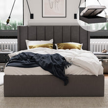 Load image into Gallery viewer, Lena Gas Lift Storage Wing Bed Frame (Charcoal Fabric)
