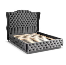 Load image into Gallery viewer, Luxury Alari Bed Frame modern bed Wing Back Chesterfield Grey Velvet Fabric Button bed