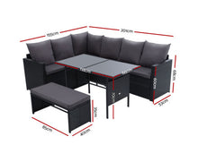 Load image into Gallery viewer, Darcy Gardeon Outdoor Furniture Dining Setting Sofa Set Lounge Wicker 8 Seater Black
