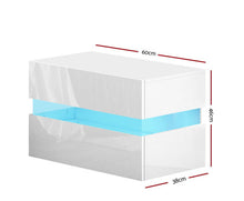 Load image into Gallery viewer, Tiva Bedside Table 2 Drawers RGB LED Side Nightstand High Gloss Cabinet White
