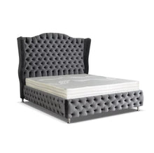 Load image into Gallery viewer, Luxury Alari Bed Frame modern bed Wing Back Chesterfield Grey Velvet Fabric Button bed