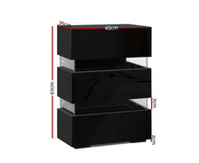 Load image into Gallery viewer, Apollo Bedside Table Side Unit RGB LED Lamp 3 Drawers Nightstand Gloss Furniture Black
