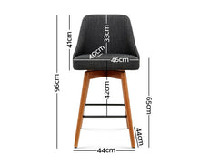 Load image into Gallery viewer, 2x Wooden Bar Stools Swivel Bar Stool Kitchen Cafe Fabric Charcoal